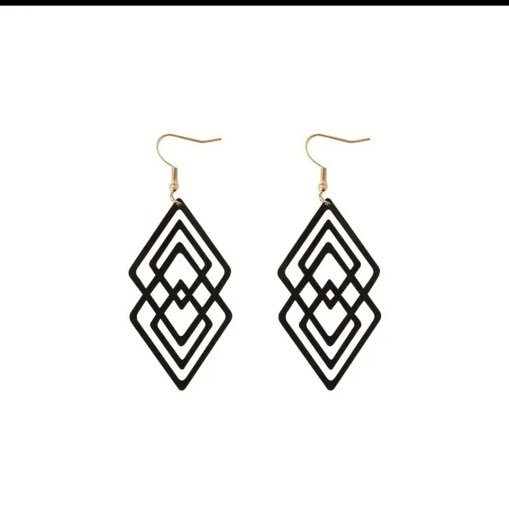 Rhombus shaped black earrings geometric jewelry